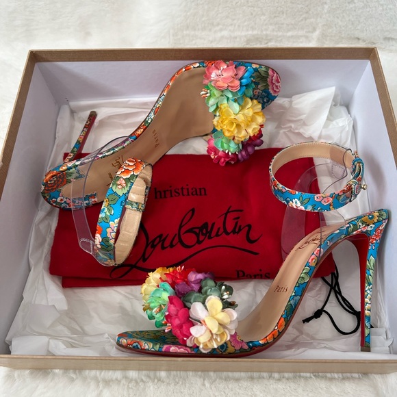 Christian Louboutin ARIELITA Floral Heel Size 38.5 - Picture 3 of 11
